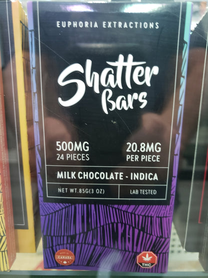 Euphoria Extractions milk chocolate indica shatter bars 